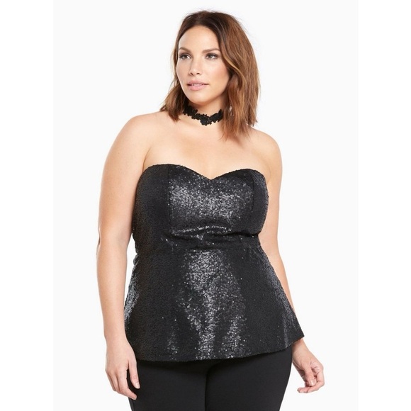 Torrid Top Black Sequin Strapless 00 M/L - Picture 1 of 8